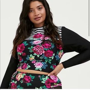 Torrid pink floral and striped cropped rash guard